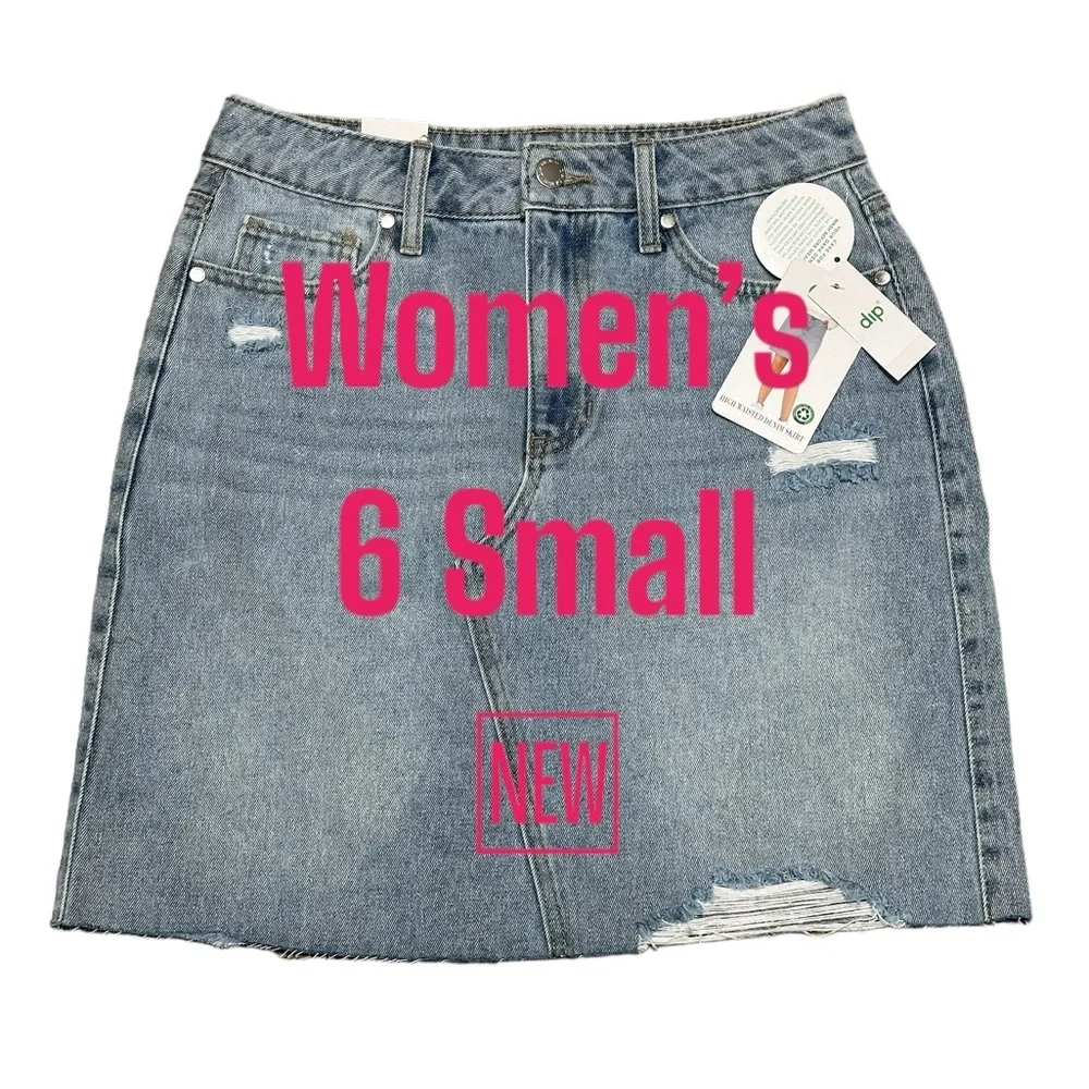 Womens Dip 6 Small Skirt Denim Jean Jeans Faded Navy Blue Straight Distressed - Picture 2 of 10